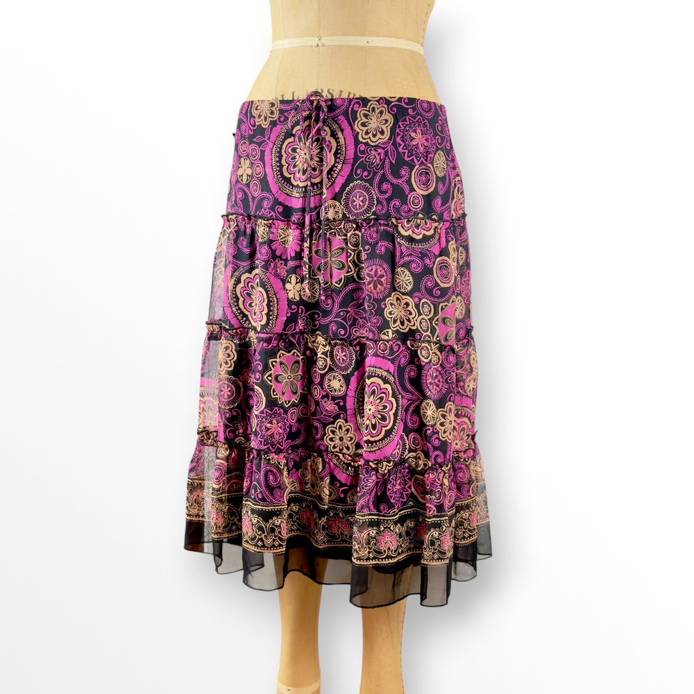 Y2K Tiered Midi Skirt Lace Mesh Paisley Romantic Fairycore Whimsigoth Size M